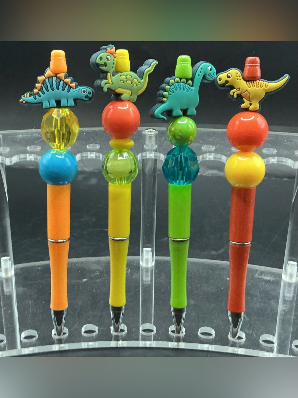 4 KIDS COLORFUL BEADED HANDMADE DINOSAUR PENS GREAT GIFT